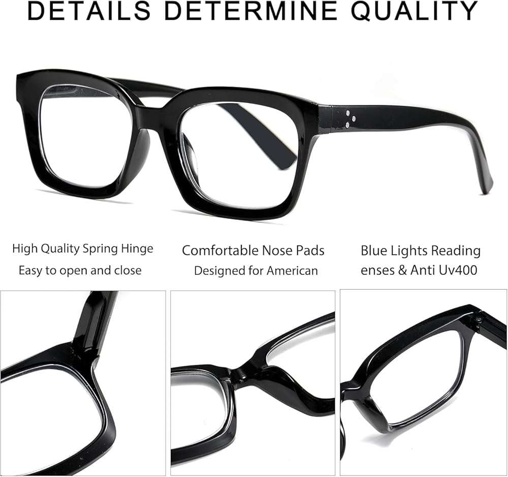 Dccdllo Reading Glasses for Women, Blue Light Blocking stylish high end Oversized Square Computer Readers Spring Hinge（Black+Brown+LightPink，+1.5） - Image 5