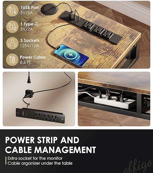 OffiGo 63 Inch L Shaped Electric Standing Desk with Drawers, Height Adjustable Large Desk with Power Outlets, Sit Stand Table, Writing Computer Desk for Home, Office, Workstation, Rustic Brown - Image 7