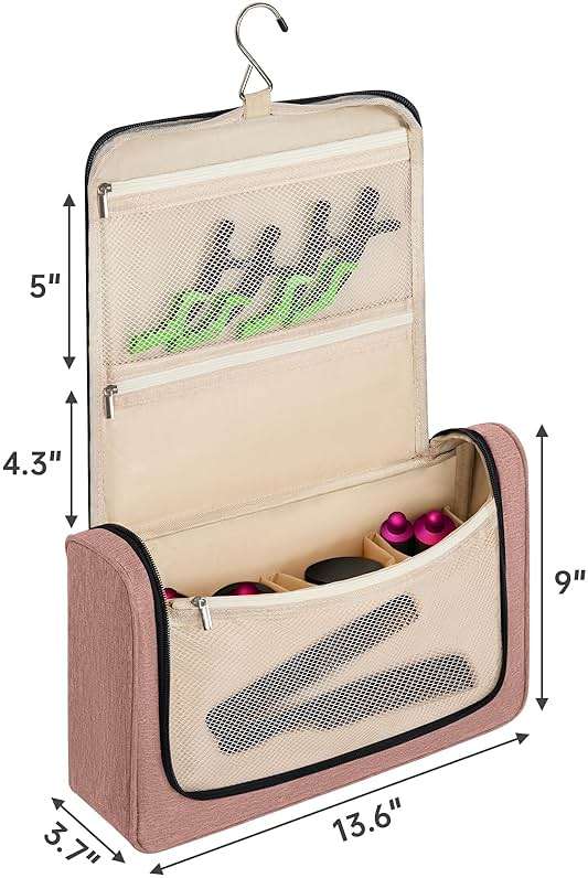 WELIDAY Airwrap Travel Case Compatible with Dyson/Shark FlexStyle, Travel Portable Storage Bag with Hanging Hook and Multi-pockets for Hair Curler and Accessories (Front Open Design, Pink) - Image 4
