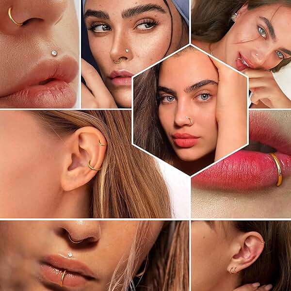 18G Nose Rings Hoops and 20G Nose Studs for Women Men Hypoallergenic 316L Surgical Stainless Steel Clicker Hinged Segment Nose Rings Hoops Ball CZ L-Shape Nose Studs Nostril Piercing Jewelry - Image 5