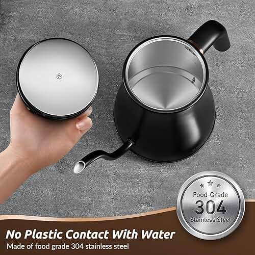 RONGBEST Electric Gooseneck Kettle 1L, 6 Temperature Control Presets, 1200W Quick Heating Water Pour Over Coffee & Tea Pot with Auto Shut-off & Keep-warm, Stainless Steel Inner & Lid, Matte Black - Image 5