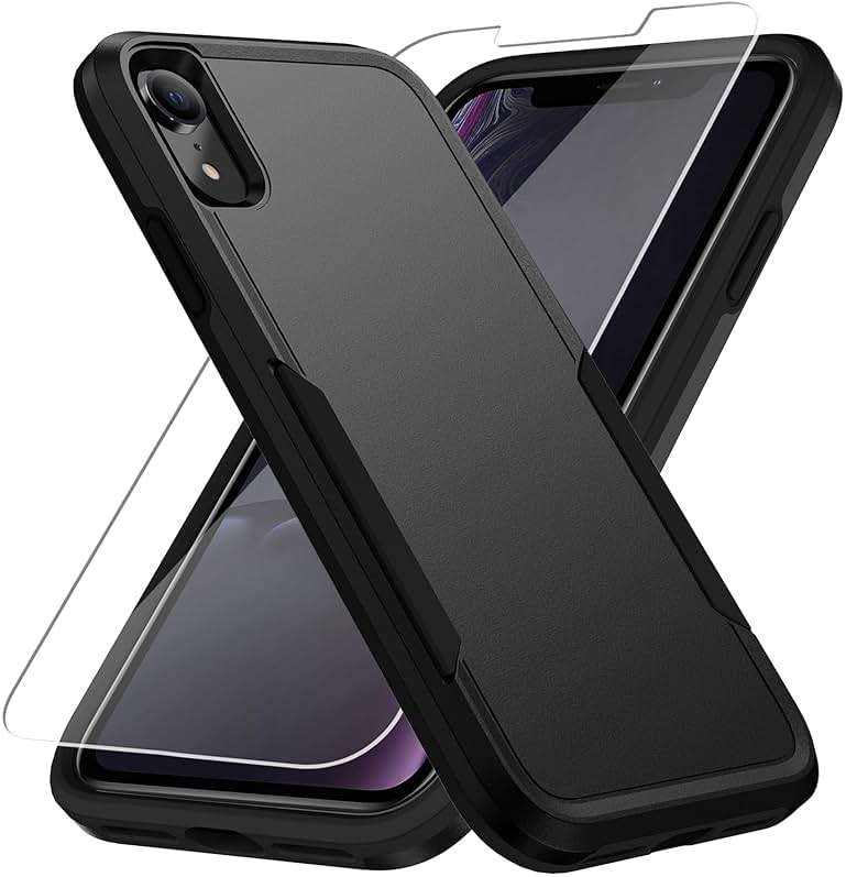 Warsia for iPhone XR Phone case, with HD Screen Protector [Military Grade Drop Tested] Heavy-Duty Tough Rugged Shockproof Protective Case for iPhone XR, Black - Image 1