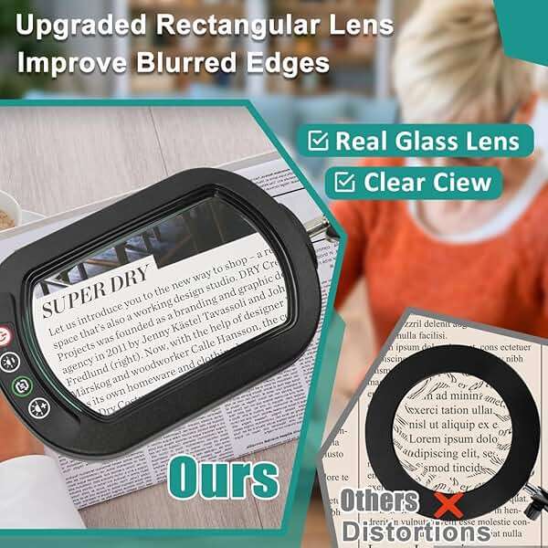 IVMAIE 12X Magnifying Glass with Light, Rectangle Real Glass, 5 Color Modes Stepless Dimmable Magnifier with Stand, LED Lighted Clamp Desk Lamp with Swing Arm, Hands Free for Reading Crafts Close Work - Image 4