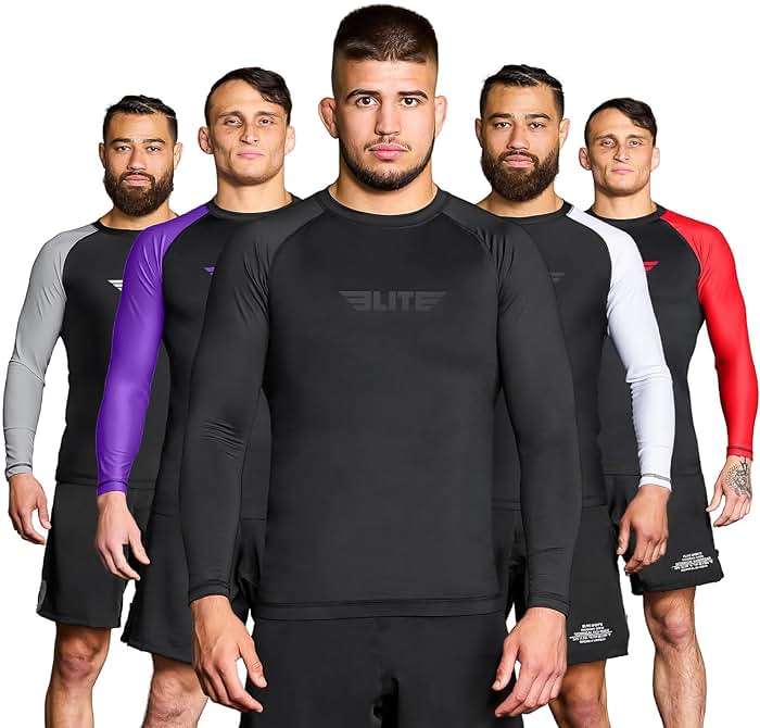 Elite Sports Men's Jiu Jitsu BJJ Rash Guard, Long Full Sleeve Compression Shirt for Sports Nogi Training - Image 1