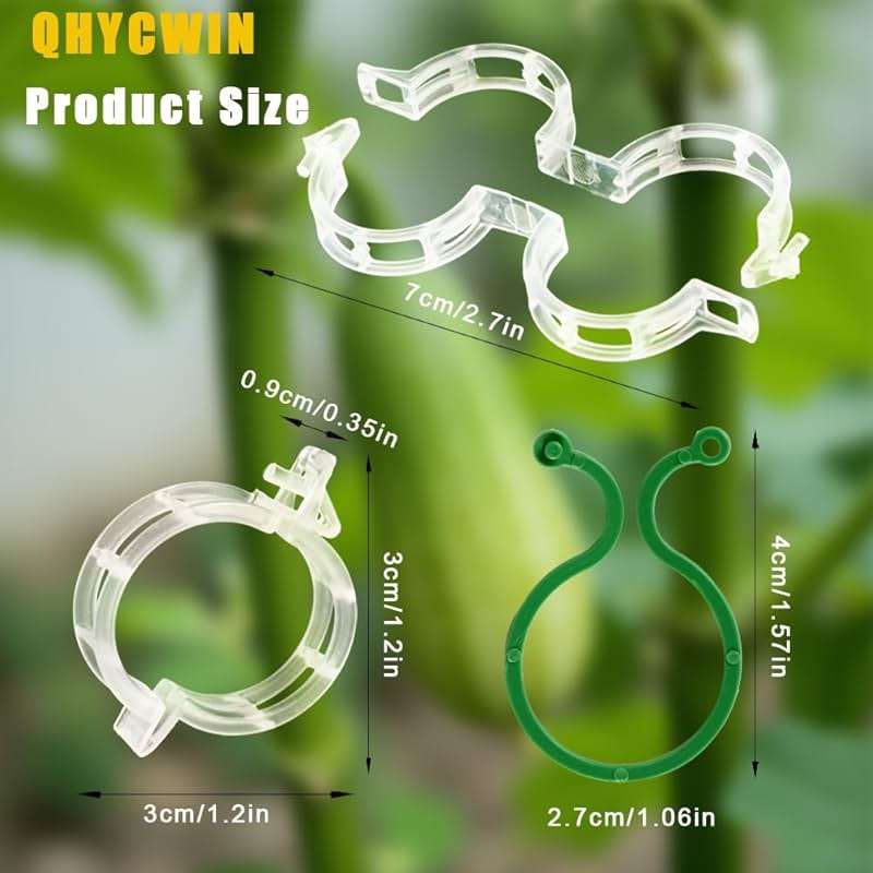 QHYCWIN 200 Pcs Plant Support Clips, 2 Types in 1 Pack, Plastic Garden Clips for Tomato, Grape, Cucumber, Vine Plants, Reusable Plant Clips for Climbing Plants (Green White) - Image 3