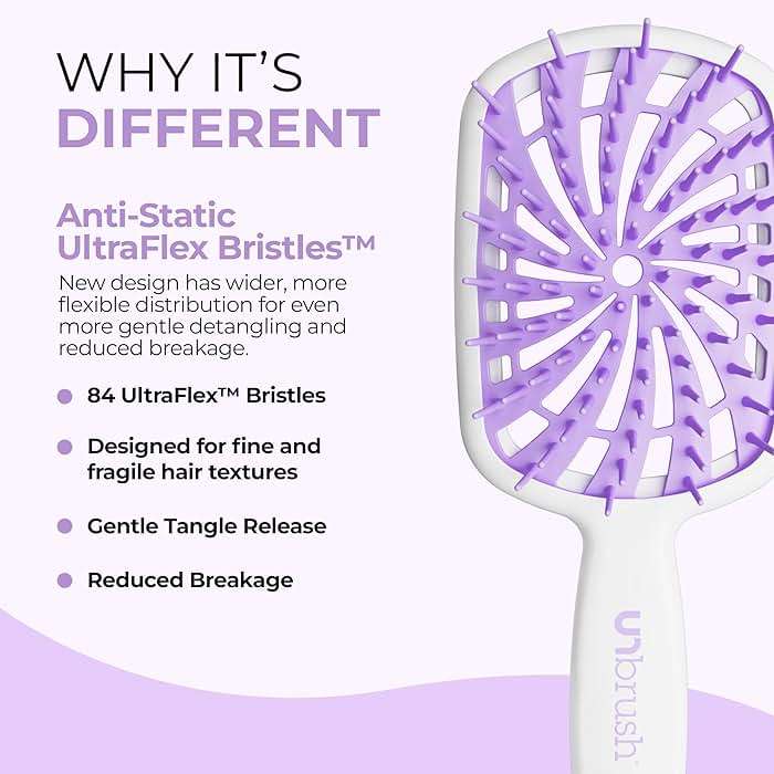 FHI Heat UNbrush Plus — Curly Hair Brush for Gentle & Effective Detangling on Wet or Dry Fragile Hair Types — Detangler Brush w/ 84 UltraFlex Bristles, Ultra-light, Vented, Anti Static Hairbrush - Image 3