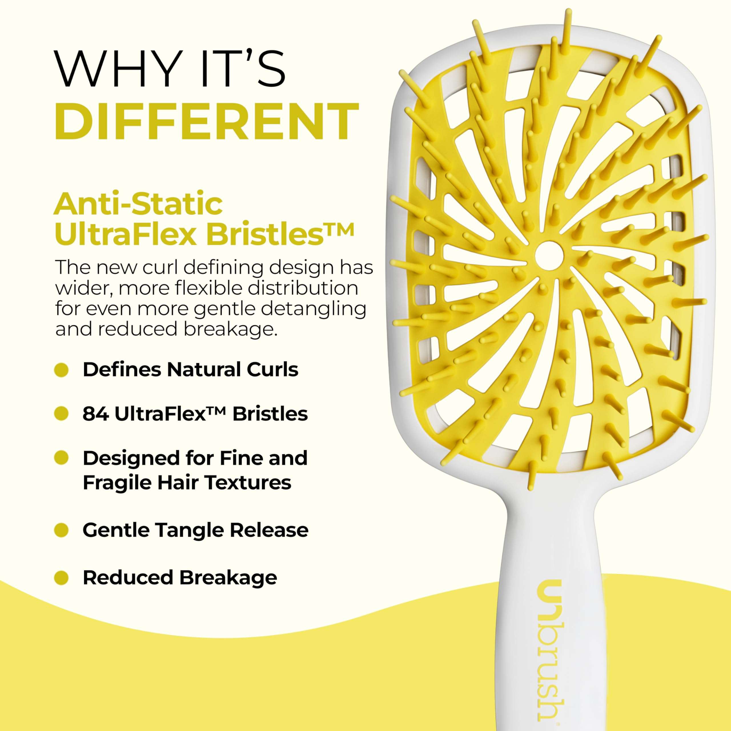 FHI Heat UNbrush Plus — Curly Hair Brush for Gentle & Effective Detangling on Wet or Dry Fragile Hair Types — Detangler Brush w/ 84 UltraFlex Bristles, Ultra-light, Vented, Anti Static Hairbrush - Image 5