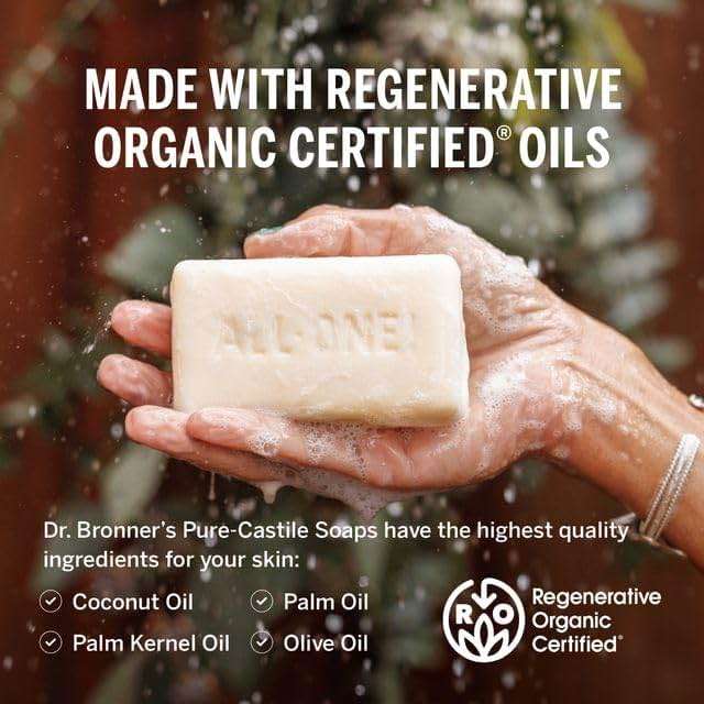 Dr. Bronner's Pure-Castile Magic Bar Soap- Made with Regenerative Organic Certified Oils- For Face, Body, Hair, Vegan Soap Bars for Men & Women- Variety 3-Pack, Peppermint Lavender, Unscented - Image 3