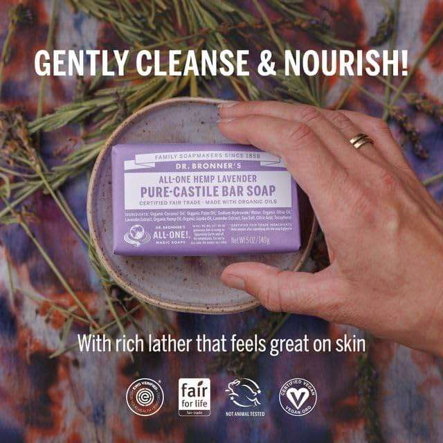 Dr. Bronner's Pure-Castile Magic Bar Soap- Made with Regenerative Organic Certified Oils- For Face, Body, Hair, Vegan Soap Bars for Men & Women- Variety 3-Pack, Peppermint Lavender, Unscented - Image 5