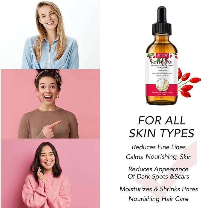 Onznoz Rosehip Oil for Face, Rose Hip Oil Organic Rosehip Seed Oil 100% Pure Cold Pressed for Anti-Aging, Nourishing Hair Care, Face & Skin (2.02 Fl Oz) - Image 3