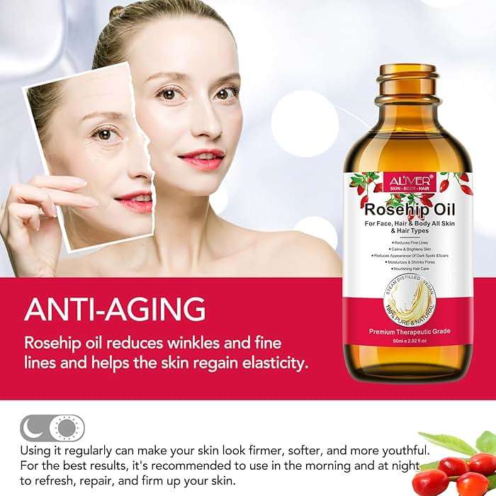 Onznoz Rosehip Oil for Face, Rose Hip Oil Organic Rosehip Seed Oil 100% Pure Cold Pressed for Anti-Aging, Nourishing Hair Care, Face & Skin (2.02 Fl Oz) - Image 6