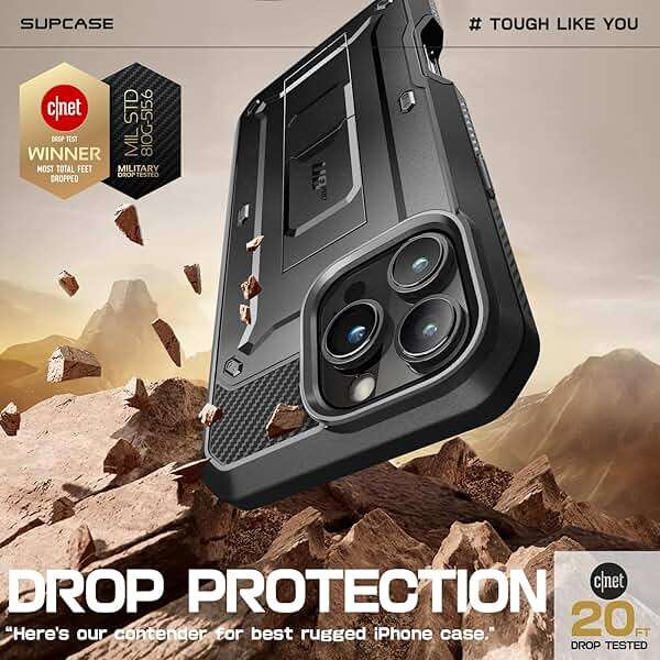 SUPCASE for iPhone 16 Pro Max Case with Screen Protector (Unicorn Beetle Pro), [Built-in Stand & Belt-Clip] [Military-Grade Protection] Full Body Heavy Duty Phone Case, Black - Image 3