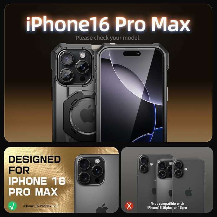 SUPCASE for iPhone 16 Pro Max Case with Camera Control Capture Button (Unicorn Beetle Grip), [Built-in Stand] [Compatible with MagSafe] Heavy Duty Magnetic Phone Case for iPhone 16 Pro Max, Black - Image 2