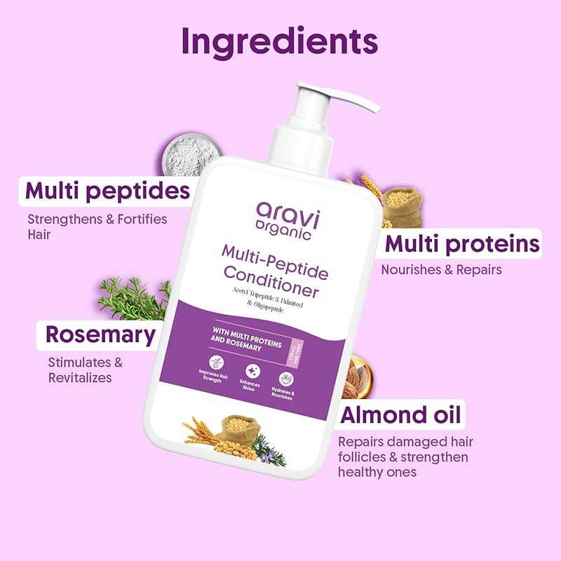 Aravi Organic Multi Peptide Hairfall Conditioner - Acetyl Tripeptide 3, Palmitoyl, Oligopeptide & Rosemary - 6.7 FL Oz / 200 ml - Image 4