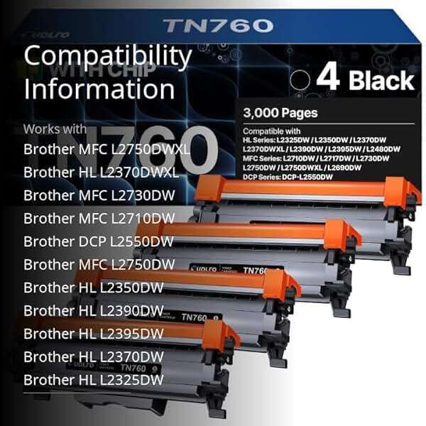 TN-760 - TN760 Toner for Brother Printer - Replacement for Brother TN760 TN-760 TN730 TN-730 Toner Compatible with MFC-L2750DW HL-L2370DW MFC-L2710DW HL-L2350DW HL-L2390DW DCP-L2550DW Printer(4 Black) - Image 4
