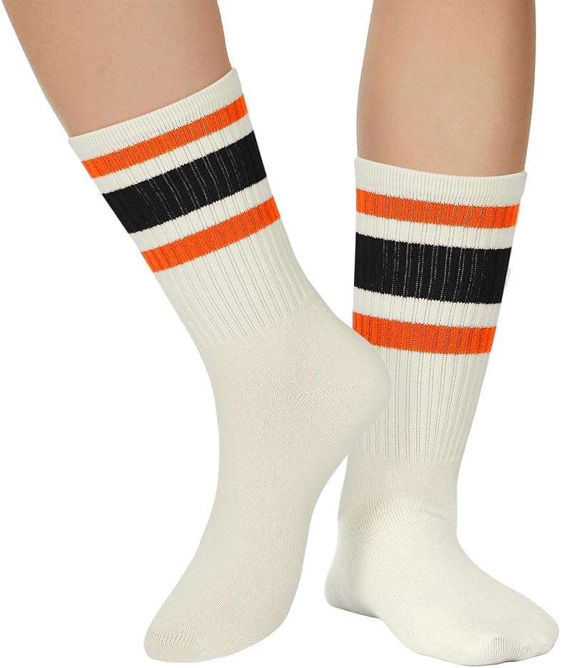 Zando Novelty Striped Retro Vintage Casual Crew Socks for Women - Cotton Sporty Calf Socks - Image 2