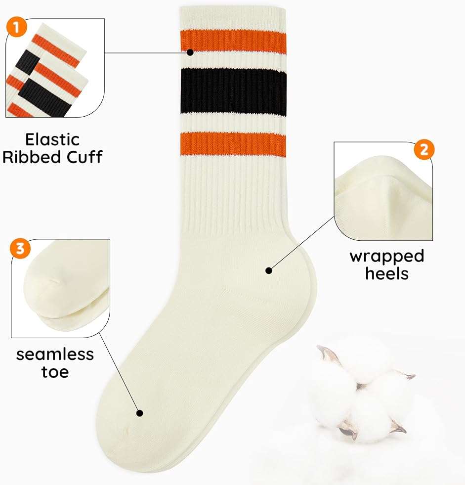 Zando Novelty Striped Retro Vintage Casual Crew Socks for Women - Cotton Sporty Calf Socks - Image 3