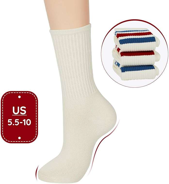Zando Novelty Striped Retro Vintage Casual Crew Socks for Women - Cotton Sporty Calf Socks - Image 4