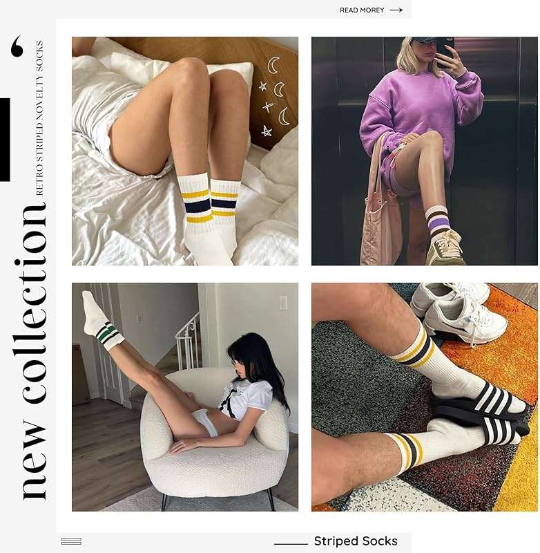 Zando Novelty Striped Retro Vintage Casual Crew Socks for Women - Cotton Sporty Calf Socks - Image 6