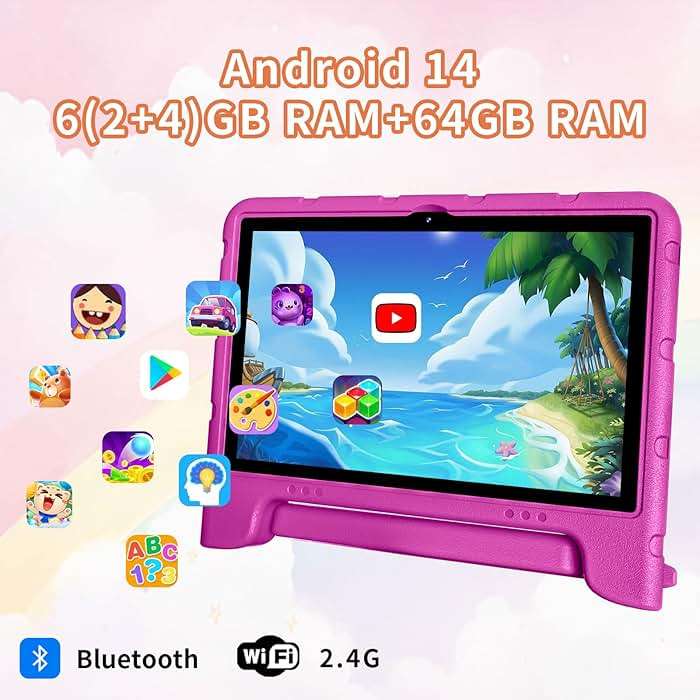 EDDBNi Kids Tablet Android 15 Tablet 10 inch Kids Tablets with Case Quad Core 64GB Dual Camera Parental Controls 2.4G WiFi Educational Tablets - Image 2