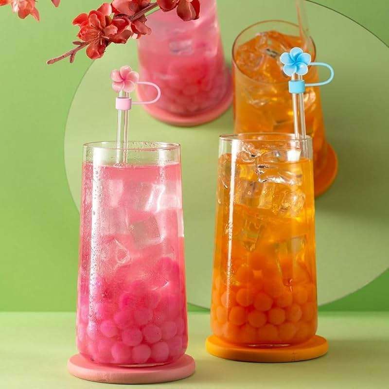 Silicone Straw Topper for Stanley 30 and 40 Oz,Splash Proof Straws Topper,Cute Plumeria Cover Cap,Reusable Straws Cap Cover,Drinking Straw Tip Covers for Stanley cups (Blue) - Image 2