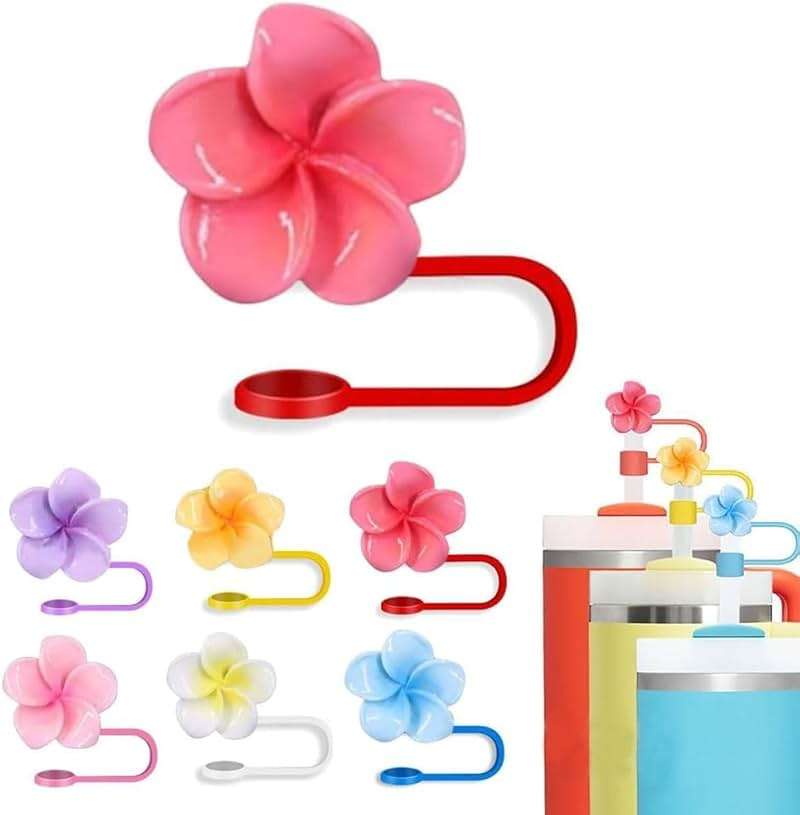 Silicone Straw Topper for Stanley 30 and 40 Oz,Splash Proof Straws Topper,Cute Plumeria Cover Cap,Reusable Straws Cap Cover,Drinking Straw Tip Covers for Stanley cups (Blue) - Image 4