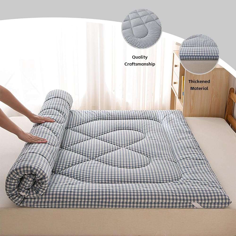 KCCRHIN Japanese Washed Cotton Floor Mattress Soft Thickened Futon Mattress Shikibuton Thick Folding Roll Up Sleeping Pad for Bedroom Guest Camping Lounger Mattress Dormitory Mattress,47*79in/4.4lbs - Image 3