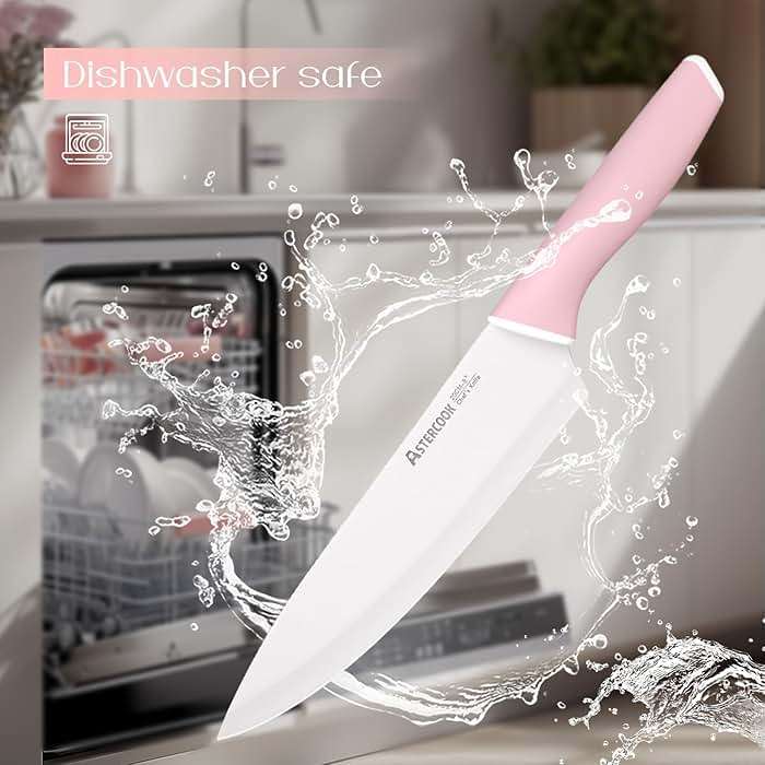 Astercook Knife Set, Kitchen Knives Set with Block and Sharpener 15 Pcs German Stainless Steel Knives Sharp Blade Dishwasher Safe Deba Knives with Ergonomic Handle, Crystal Pink - Image 9