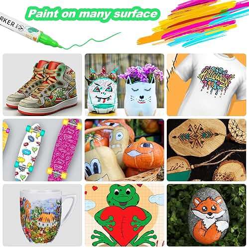 KEMYR 48 Colors Acrylic Paint Pens, Dual Tip Acrylic Paint Markers for Paper, Wood, Canvas, Stone, Rock Painting, Glass, Fabric, DIY, Ceramic, Art Supplies for Adults Drawing (Dot + Fine) - Image 4