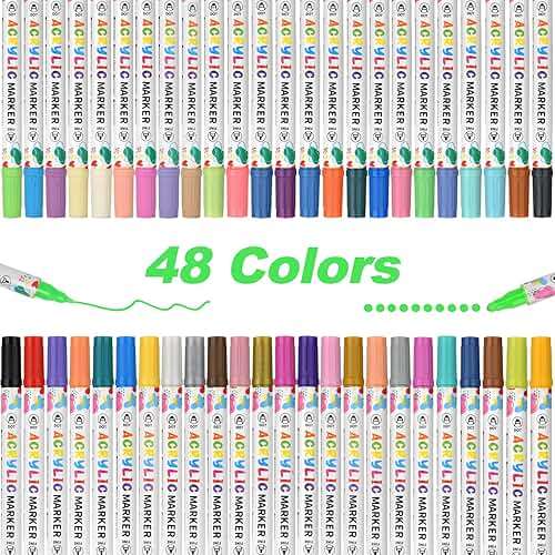 KEMYR 48 Colors Acrylic Paint Pens, Dual Tip Acrylic Paint Markers for Paper, Wood, Canvas, Stone, Rock Painting, Glass, Fabric, DIY, Ceramic, Art Supplies for Adults Drawing (Dot + Fine) - Image 5