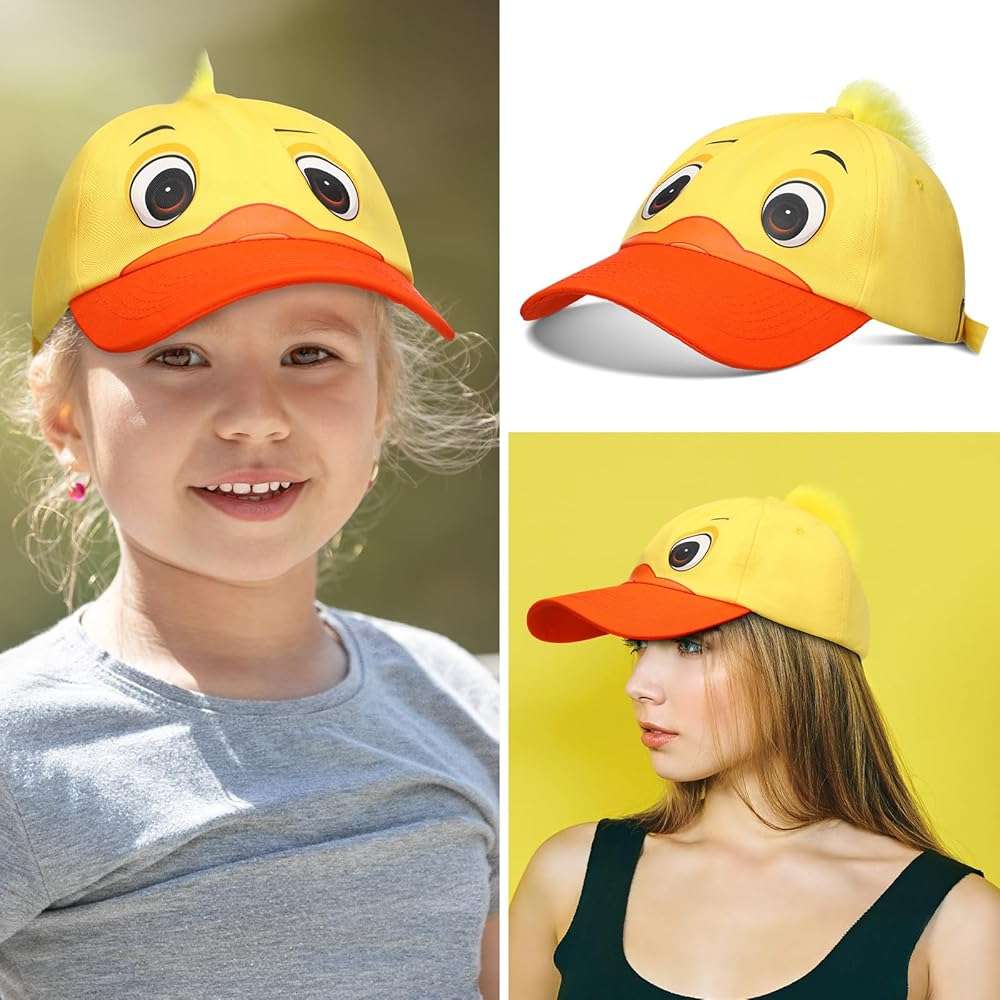 Riyiper 2 Pack Duck Hat Baseball Cap Funny Duck Hats Yellow Cute Print Hat with Adjustable Snap Back for Girls Boys Birthday Party - Image 5