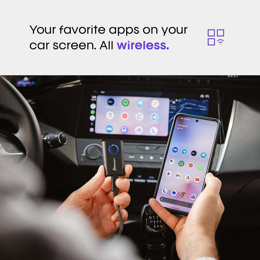 AAWireless Two – Wireless Android Auto Adapter – Convert Factory Wired Android Auto to Wireless – Bluetooth & Wi-Fi Auto Connect – Easy Plug & Play – Multifunction Button – Made in Europe - Image 4