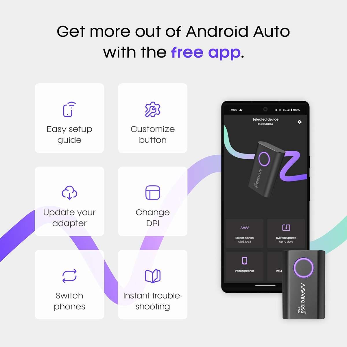 AAWireless Two – Wireless Android Auto Adapter – Convert Factory Wired Android Auto to Wireless – Bluetooth & Wi-Fi Auto Connect – Easy Plug & Play – Multifunction Button – Made in Europe - Image 7