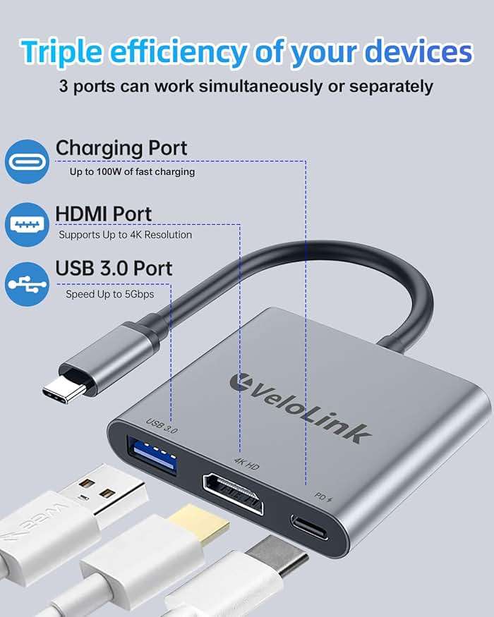 Usbc to hdmi Adapter,hdmi to USB c with 100W PD & USB 3.0,4K HDMI to Typec Adapter, USB C Hub Multiport AV Converter Compatible with MacBook,Laptops, iPhone,PC, Nintendo Switch (LightGray) - Image 2