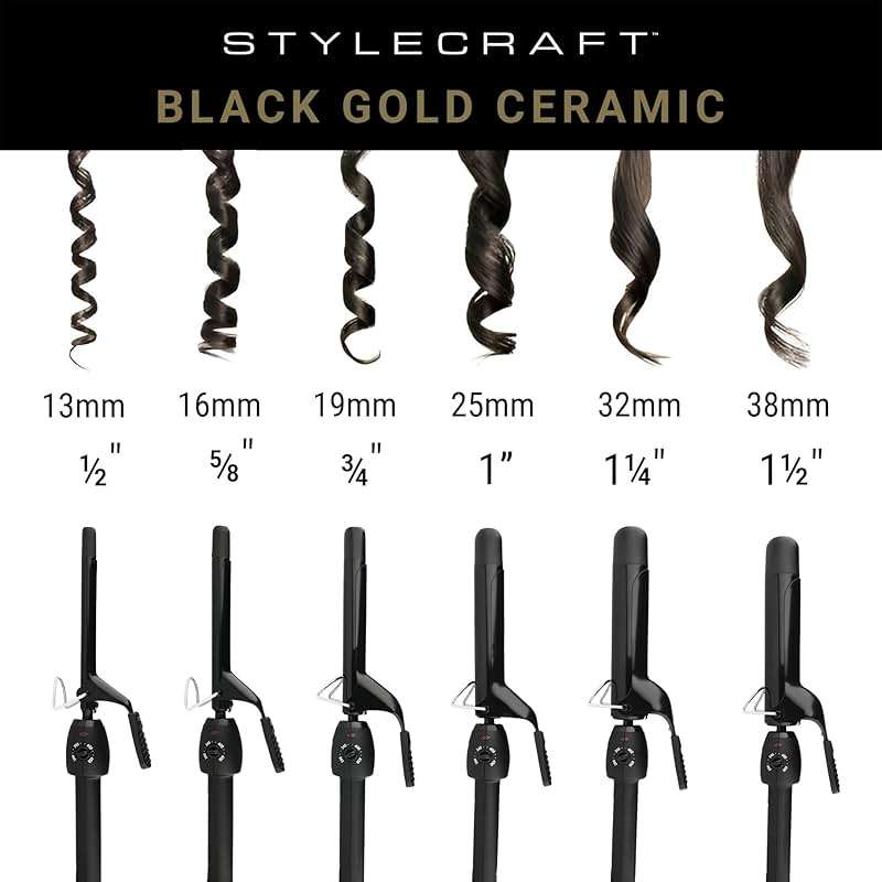 StyleCraft Stay-Temp Black Gold Professional Curling Iron with Extra-Long Thumb Grip, Extended Barrel, Marcel - Image 5