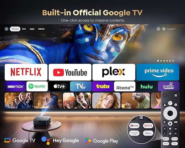 [Ultra Bright/Google TV/4K Support] Smart-Projector with WiFi 6 and Bluetooth, Built-in Apps, Outdoor Movie Proyector, 1080P Home Theater Auto Focus Projector, PUTRIMS K12 (Gray, Standard) - Image 2