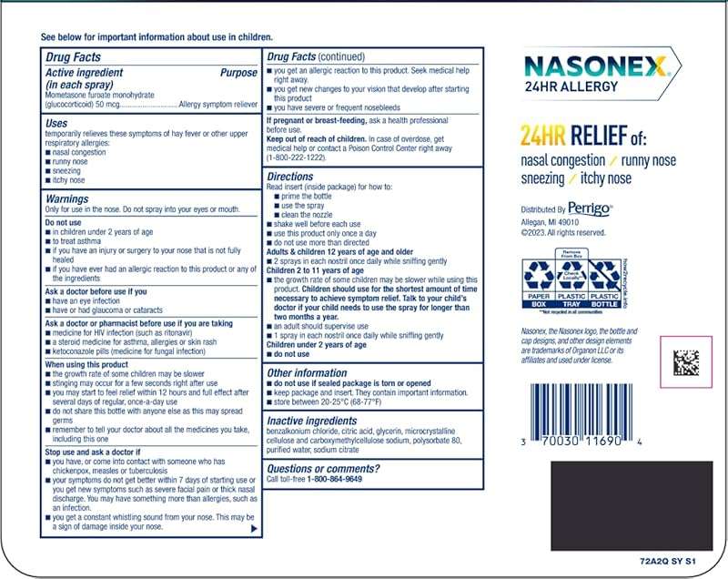 Nasonex 24HR Allergy Nasal Spray, Non-Drowsy, Scent-Free Mist,Allergy Symptoms + Nasal Congestion, Full Prescription Strength, 120 Sprays (3 Pack) - Image 4
