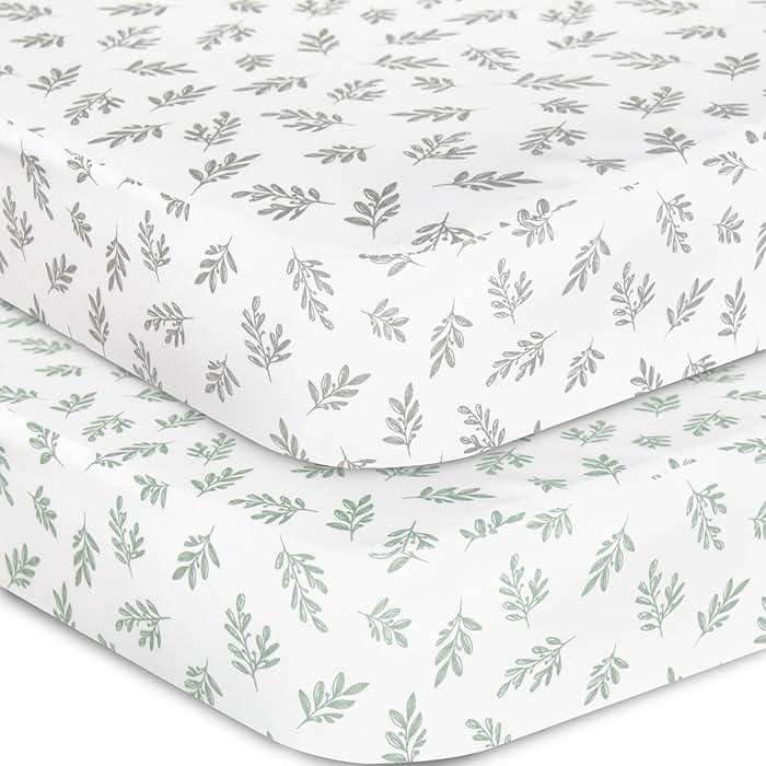 Crib Sheets Fitted for Boys and Girls, 2 Pack Crib Sheet Fits for Standard Crib Mattress, Neutral Toddler Bed Sheets, Lovely Print, 52”X 28” - Image 1