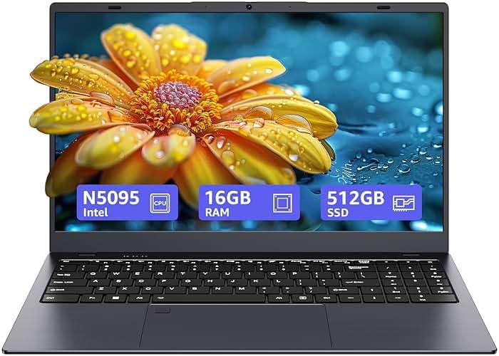 UOWAMOU 15.6-inch, 16GB RAM, 512GB SSD, FHD IPS Display Laptop Computer, N5095 Quad Core, 2.4/5G WiFi, BT4.2 Backlit and Fingerprint, Lightweight and Portable - Image 1