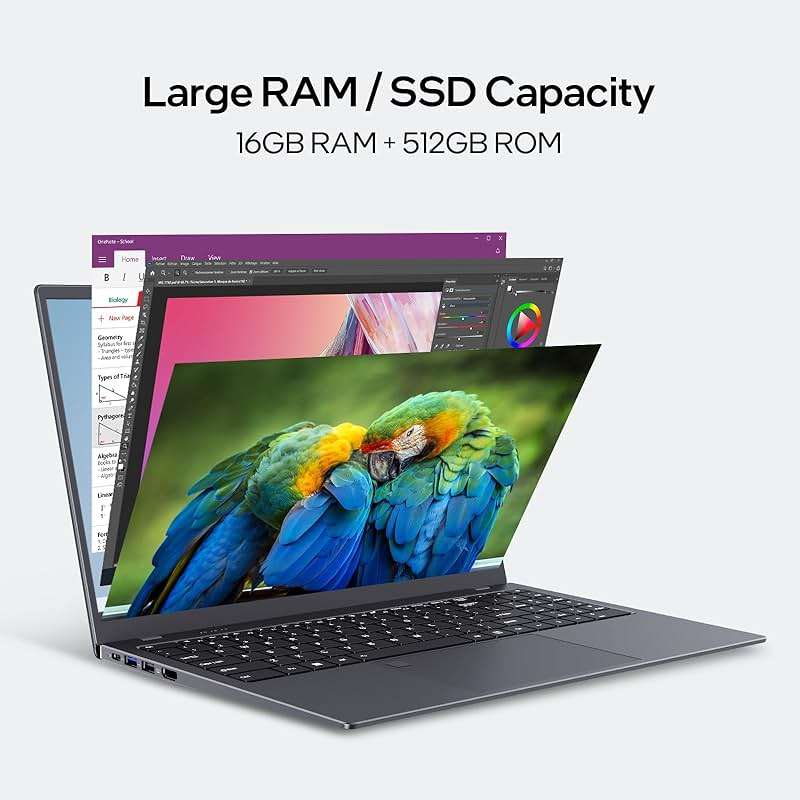 UOWAMOU 15.6-inch, 16GB RAM, 512GB SSD, FHD IPS Display Laptop Computer, N5095 Quad Core, 2.4/5G WiFi, BT4.2 Backlit and Fingerprint, Lightweight and Portable - Image 4