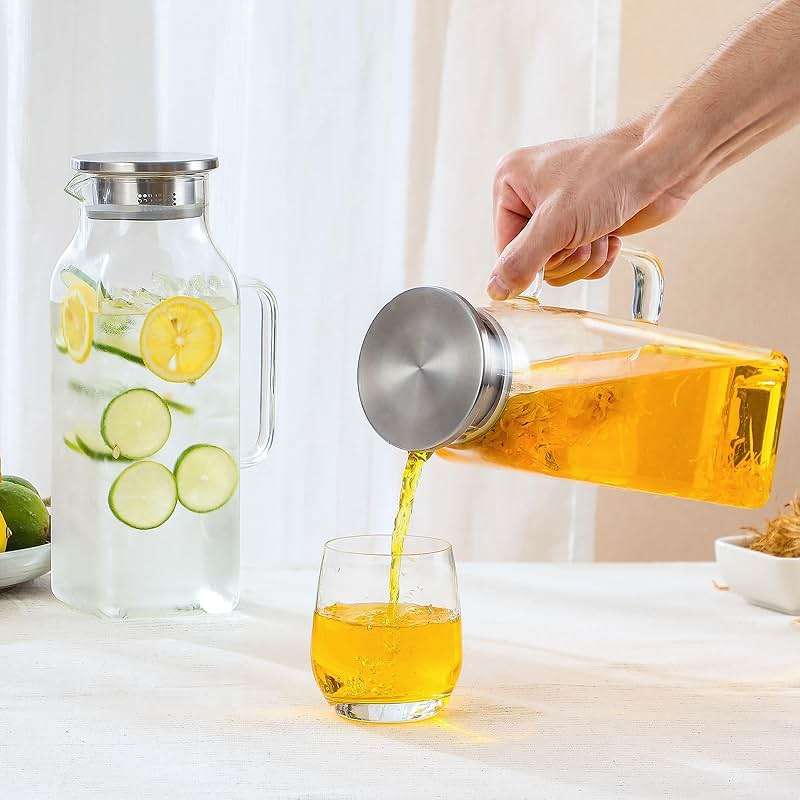 Netany 2 Pack 2.22 Liters/75 oz Square Glass Pitcher with Lid and Handle for Fridge, Iced Tea and Coffee Carafe Beverage Serveware, Heat Resistant Borosilicate Water Jug for Hot/Cold Drinks and Milk - Image 2