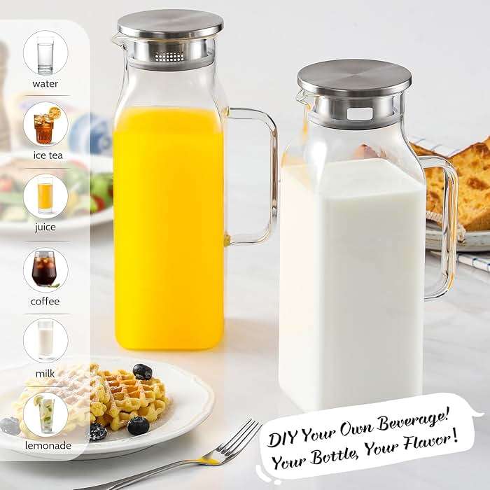Netany 2 Pack 2.22 Liters/75 oz Square Glass Pitcher with Lid and Handle for Fridge, Iced Tea and Coffee Carafe Beverage Serveware, Heat Resistant Borosilicate Water Jug for Hot/Cold Drinks and Milk - Image 4