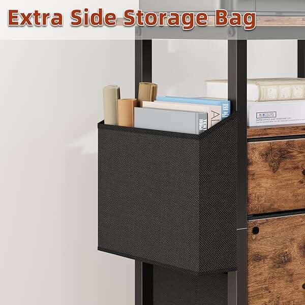 GYIIYUO 2 Drawer File Cabinet with 24'' Extended Desktop, Mobile Filing Cabinet, Rolling File Cabinet with Side Bag, Fabric Drawer, Fits A4/Letter Size, Printer Stand Home Office, Light Brown - Image 6