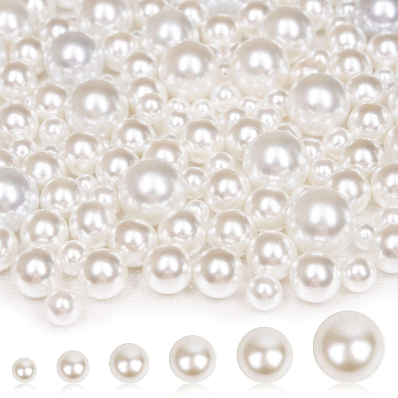 2000PCS Pearls for Crafting, Ivory No Hole Beads for Centerpieces Vases, Assorted Sizes Bulk Fake Pearls Beads for Vase Filler, Candles Centerpiece, DIY Crafts, Jewelry Making (4/6/8/10/14/20mm) - Image 1