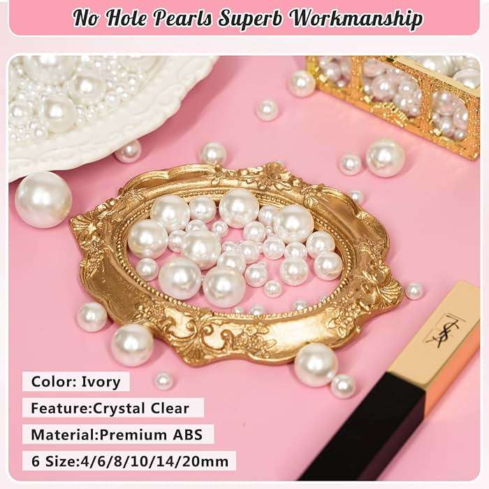 2000PCS Pearls for Crafting, Ivory No Hole Beads for Centerpieces Vases, Assorted Sizes Bulk Fake Pearls Beads for Vase Filler, Candles Centerpiece, DIY Crafts, Jewelry Making (4/6/8/10/14/20mm) - Image 3