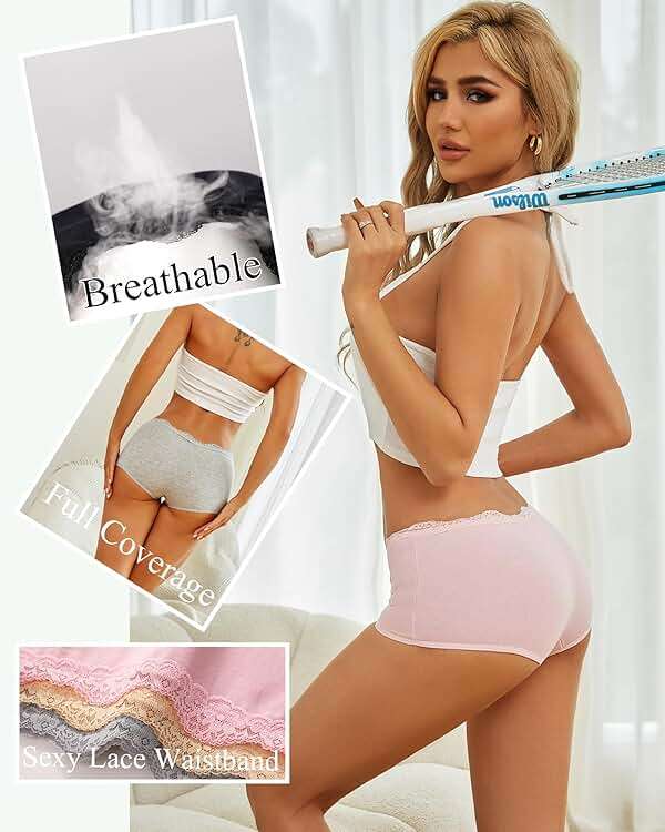 UNDER THE SEA Boy Shorts Underwear for Women Cotton Boxer Briefs Full Covreage Lace Boyshort Womens Panties 6 Pack - Image 3