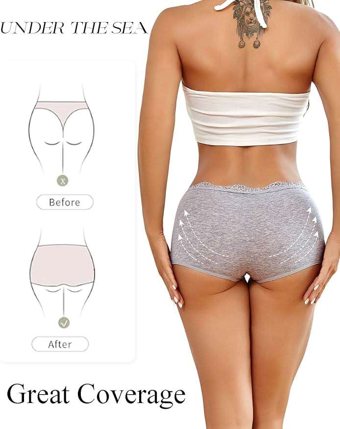UNDER THE SEA Boy Shorts Underwear for Women Cotton Boxer Briefs Full Covreage Lace Boyshort Womens Panties 6 Pack - Image 8