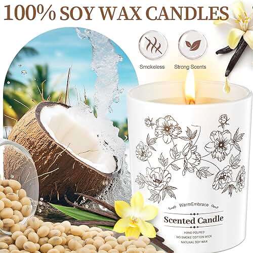 Deluxe Scented Candle for Women & Men, Vanilla Coconut Soy Wax Candle, 8 Oz Jar Candle for Home, Scented-60 Hours Long Lasting Burning, Suitable Gift for Mom - Image 2