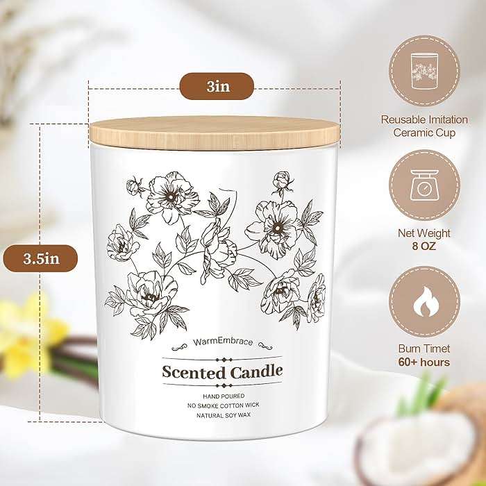 Deluxe Scented Candle for Women & Men, Vanilla Coconut Soy Wax Candle, 8 Oz Jar Candle for Home, Scented-60 Hours Long Lasting Burning, Suitable Gift for Mom - Image 3