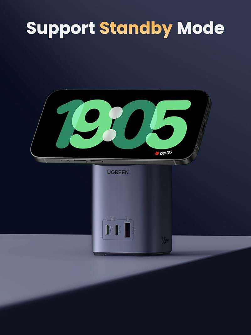 UGREEN Nexode 65W GaN USB C Charging Station Stand Foldable, 3-Port Desktop Charger with 15W Qi2 MagSafe Wireless Charging Stand for iPhone 17/16/15/14/13/12, Galaxy S25/S24, Pixel 10/9, iPad Air - Image 8